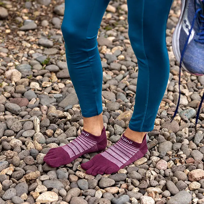TerraToes Merino Run No-Show Toe Socks — Garnet