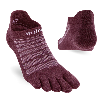 TerraToes Merino Run No-Show Toe Socks — Garnet