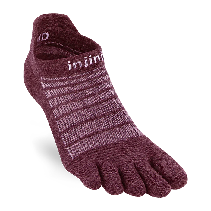 TerraToes Merino Run No-Show Toe Socks — Garnet