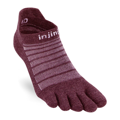 TerraToes Merino Run No-Show Toe Socks — Garnet