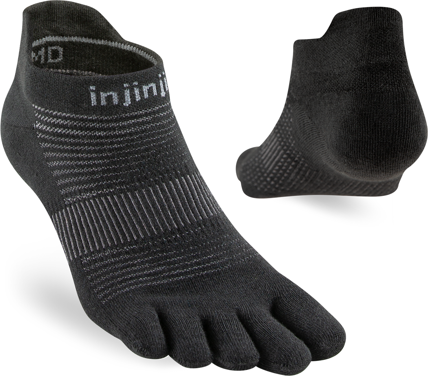 TerraToes Run No-Show Toe Socks — Black