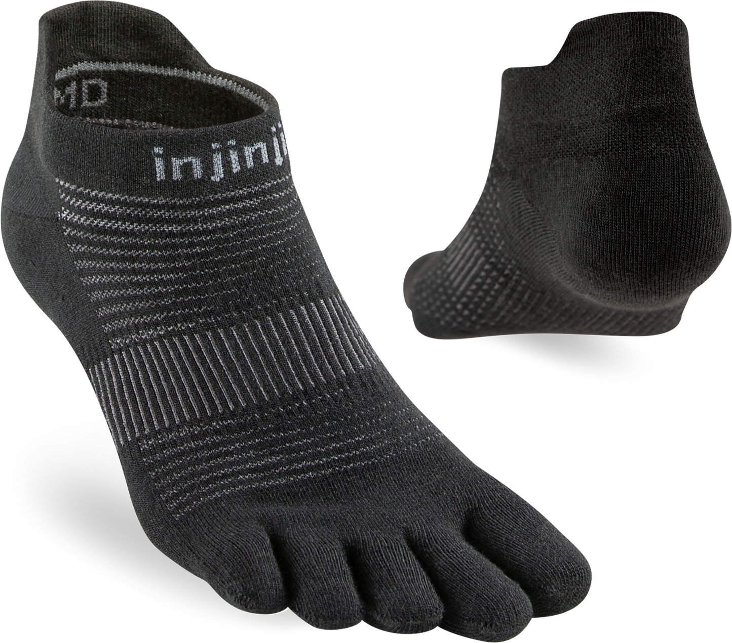 TerraToes Run No-Show Toe Socks — Black