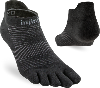 TerraToes Run No-Show Toe Socks — Black