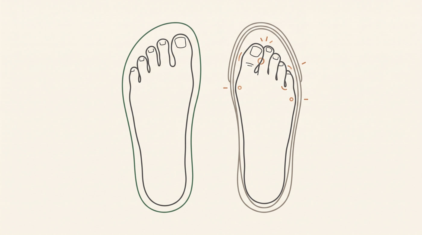 Natural foot outline versus shoe-shaped foot outline